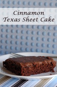 Cinnamon Texas Sheet Cake from fivelittlechefs.com. A wonderful alternative to a regular chocolate cake.Just a hint of cinnamon! #recipe #cake #cinnamon