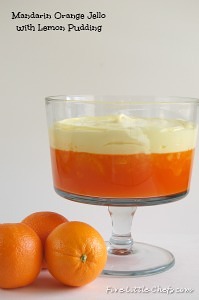 Mandrin Orange Jello with Lemon Pudding by fivelittlechefs.com at yummy #jello #recipe that is perfect for your #easter #celebration!