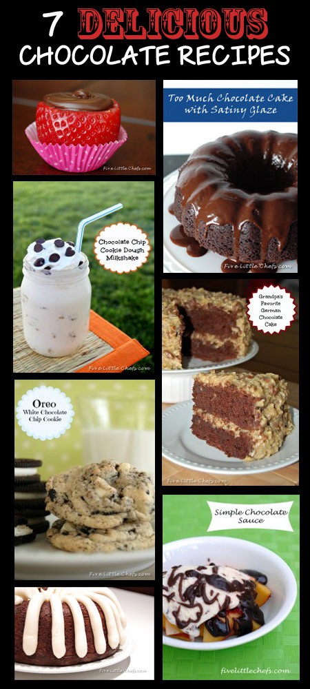 7 Delicious Chocolate Recipes from fivelittlechefs.com #chocolate #valentinesday