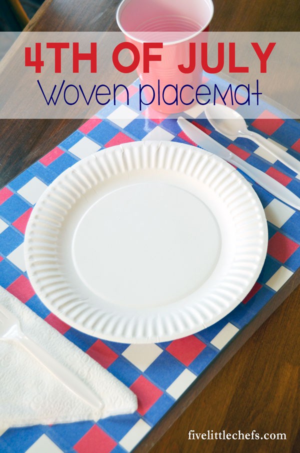 I'm always in need of 4th of July party ideas. These DIY woven red, white and blue placemats are fun for kids to craft.
