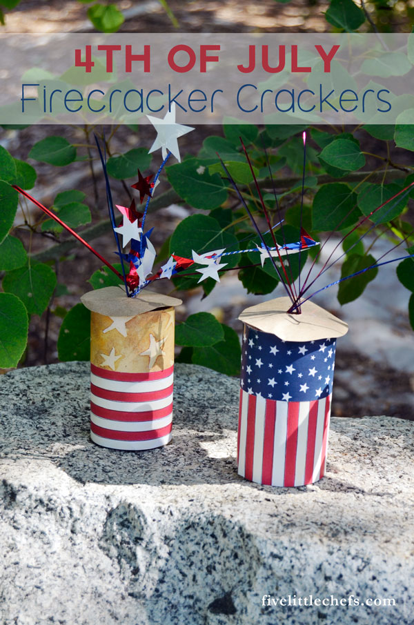 Firecracker Crackers make fun 4th of July crafts. This is an easy DIY activity while waiting for the food, or use as table decorations or party favors.
