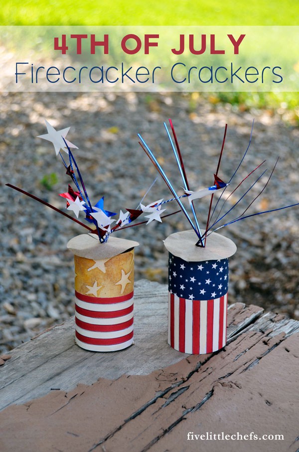 Firecracker Crackers make fun 4th of July crafts. This is an easy DIY activity while waiting for the food, or use as table decorations or party favors.