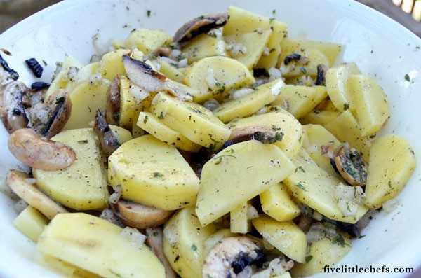 Grilled Potatoes and Mushrooms in Foil is a perfect summer side dish recipe for a BBQ.