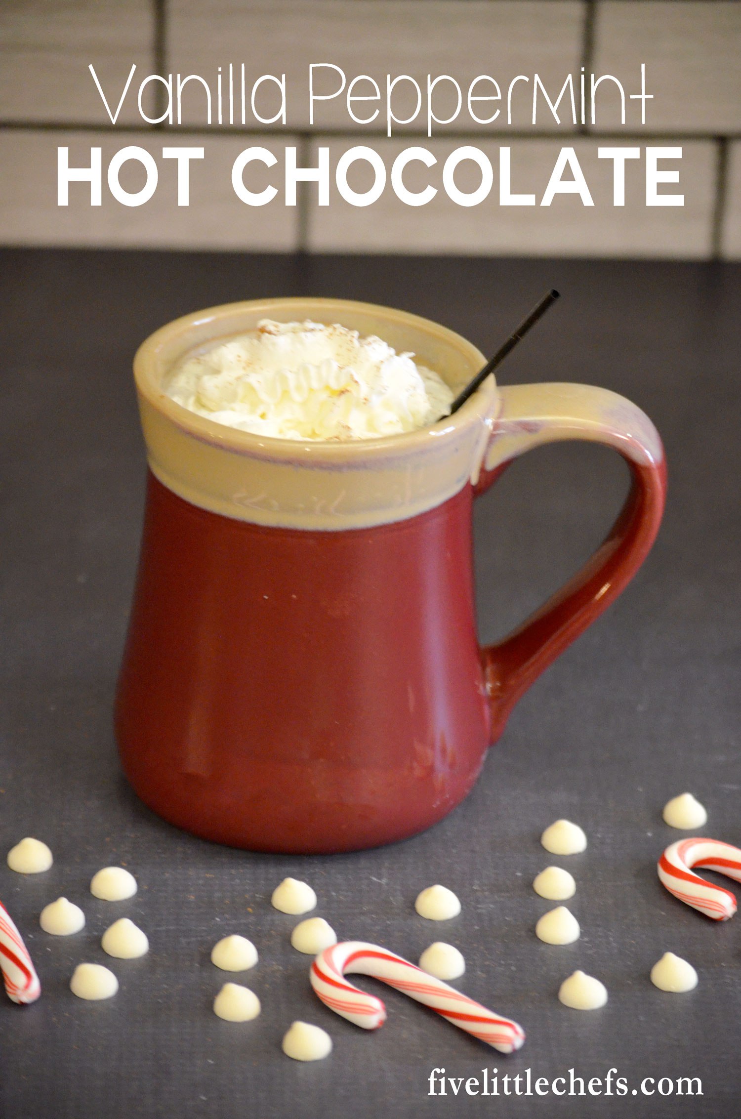 Homemade Vanilla Peppermint Hot Chocolate is surprisingly easy to make. It is creamy with a pop of peppermint. Delicious for a warm winter night or after playing in the snow.