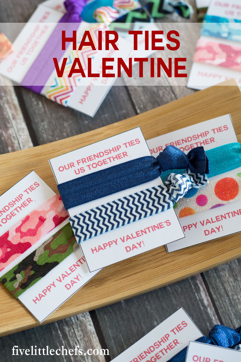 Hair ties classroom valentine ideas for kids are cute, cheap and easy. Use the printables then add a DIY no crease hair tie. A great valentine's day idea for friends and family. Works as a fun no candy option for school.